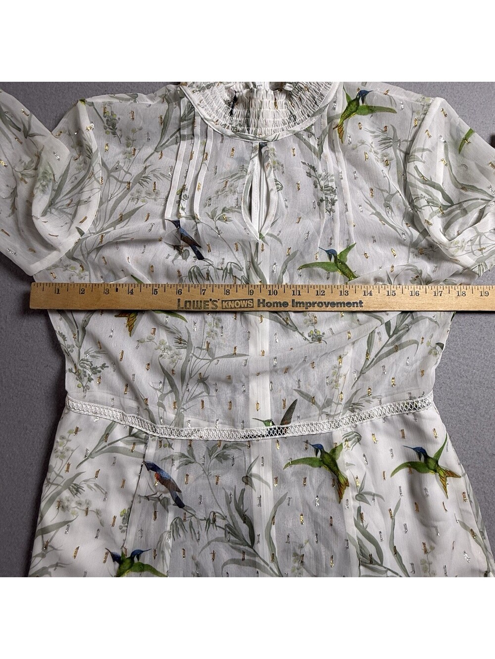 Ted Baker Andray Bird Print Ruffle Dress Sheer Fairy US 6 -8 No Slip Fortune - Picture 7 of 9